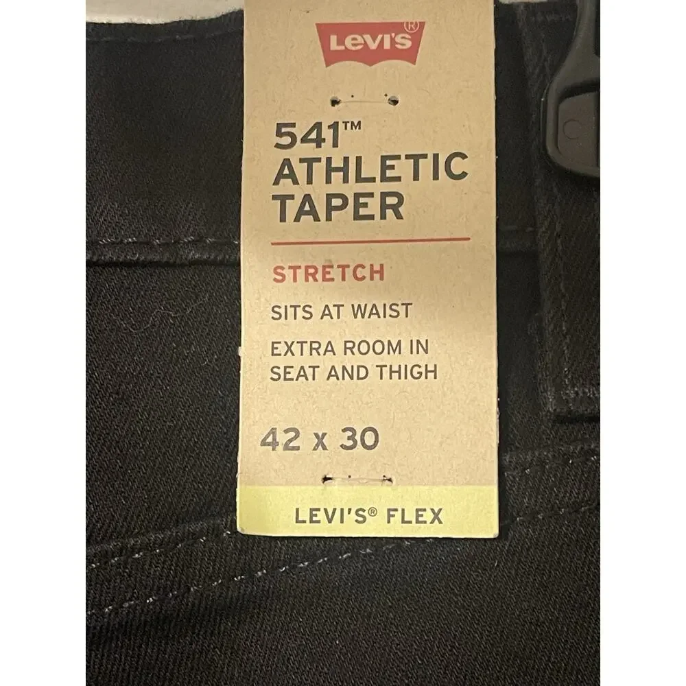 New Levis 541 Taper Jeans 42 x 30 Soft Black Stretch Measure 44/30